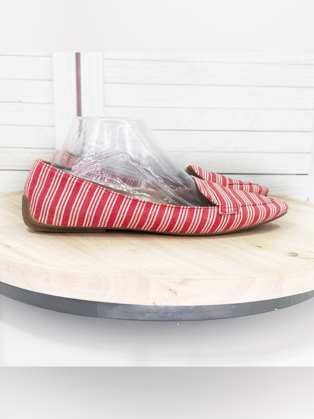 Talbots Francesca Striped Cotton Canvas Pointed Toe Driving Flats Red White 9.5